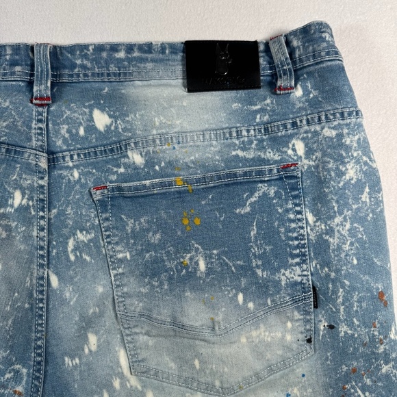 Makobi Jeans Mens 46 Blue Skinny Moto Distressed High Rise Stretch - Picture 10 of 13